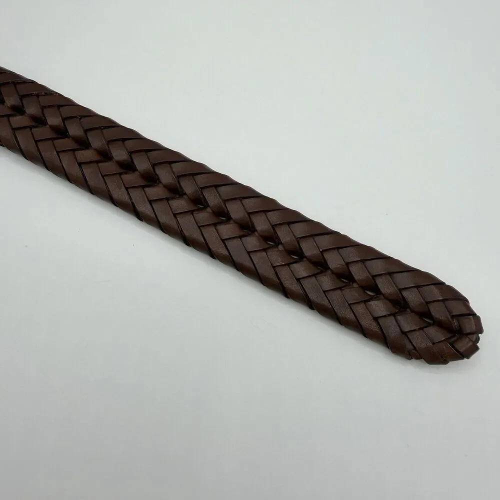 L.L. Bean Men's Brown Woven Braided Leather Belt With Brass Buckle Size 40